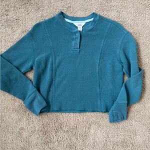 Athleta girl waffle knit cropped long sleeve, teal size xl 14